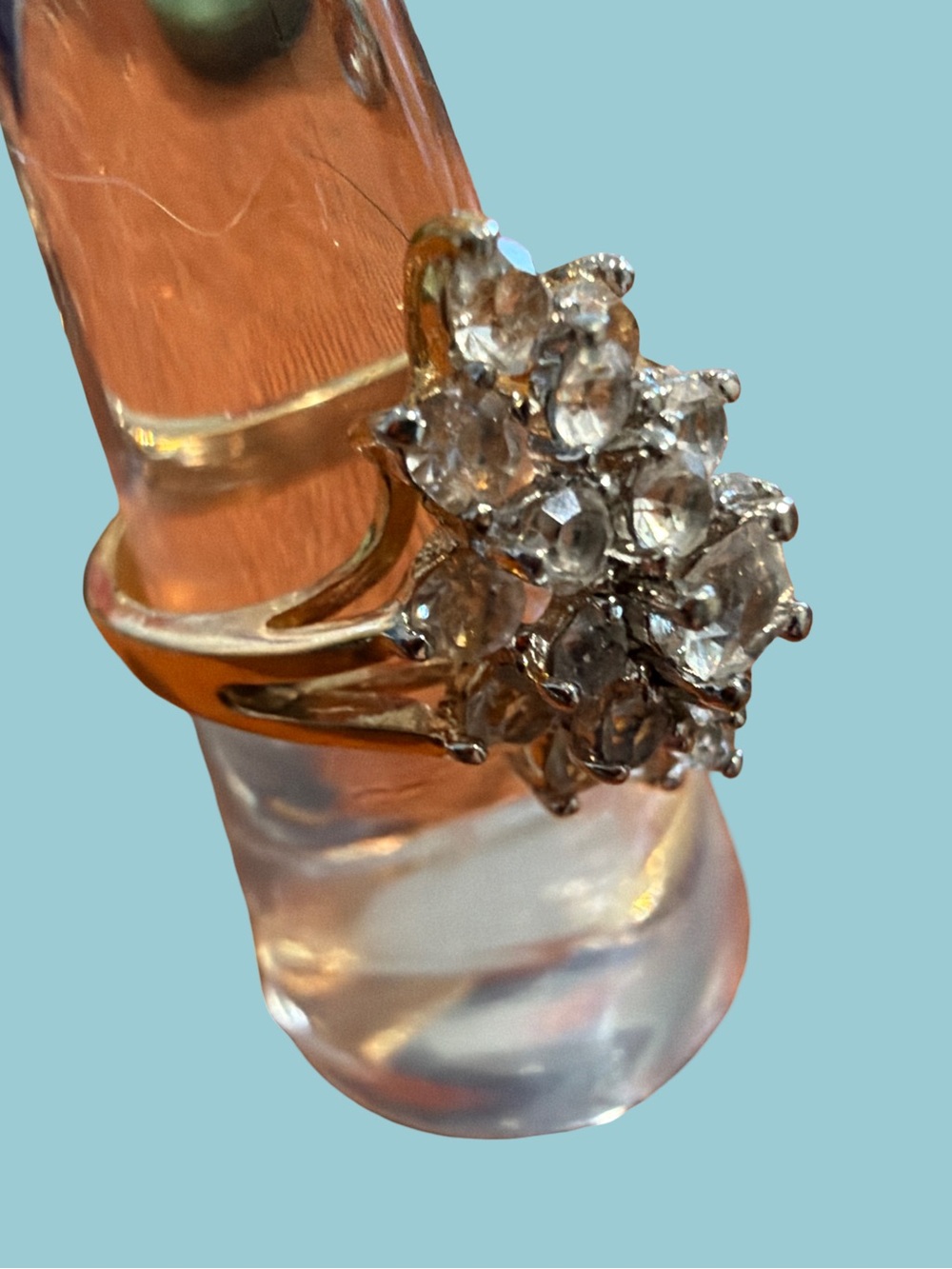 Gold-Tone Floral Cluster Crystal Ring - White Crystal